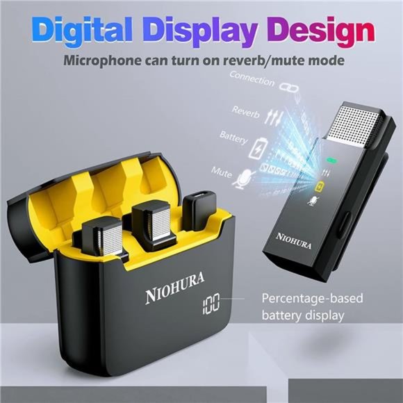 Dual Wireless Lavalier Microphone, Noise Cancellation, Charging Case - Picture 6 of 8